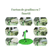 Furtun Extensibil Magic 30 m cu Pistol de Stropire 7 Funcții, Conectori Rapizi, Verde