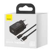 Încărcător Telefon Baseus 20W Super Si cu Cablu Lightning, USB C, 1m, Negru