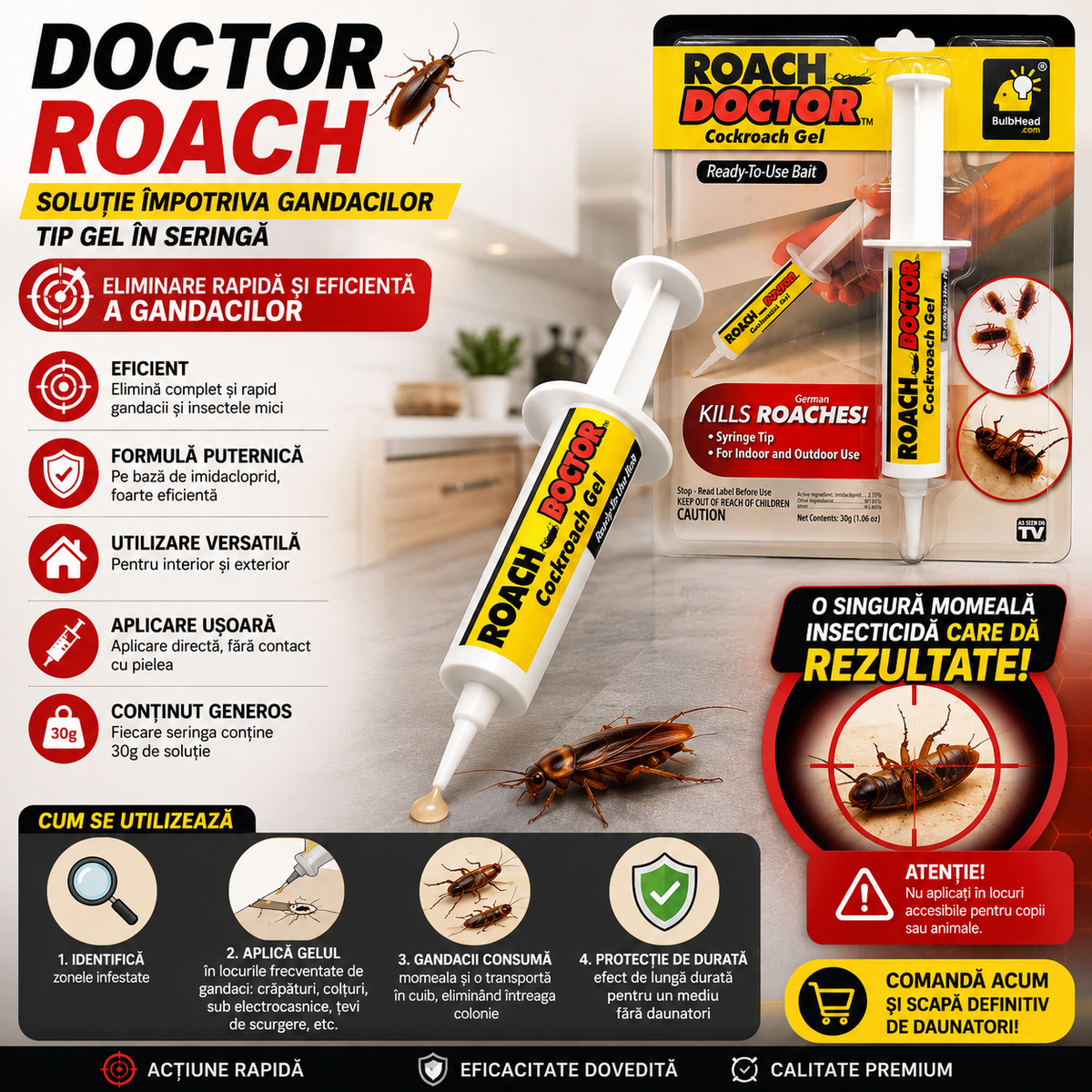 Soluție împotriva Gândacilor, 30 g, Seringă cu aplicare precisă, Interior și Exterior